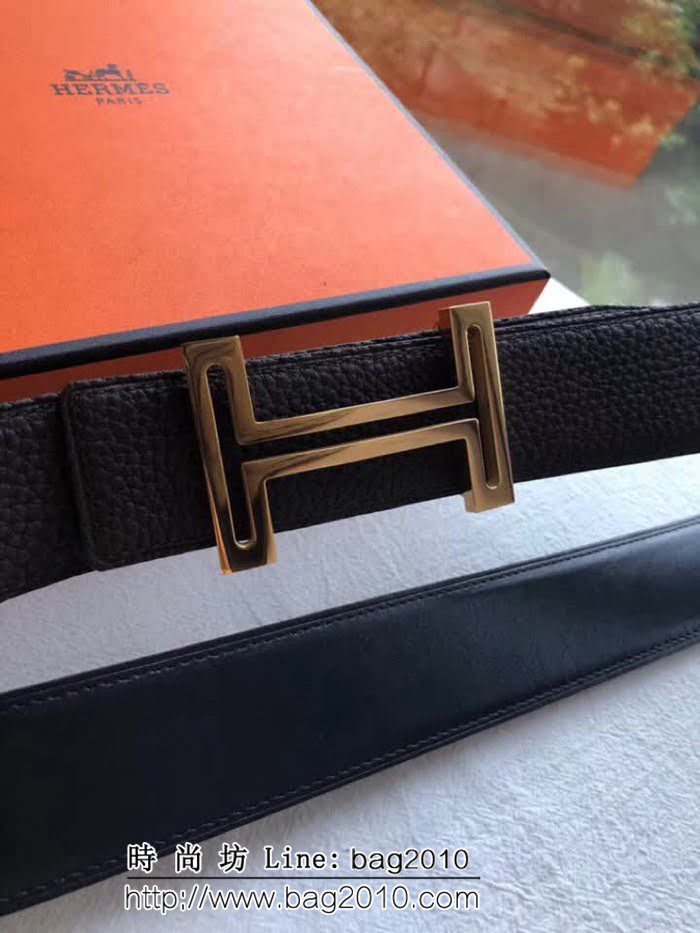 愛馬仕HERMES 專櫃H鏤空金屬掛扣精鋼材質 雙面荔枝原版皮高端男士皮帶 HHG1504